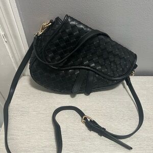 Black Woven Leather Shoulder Bag